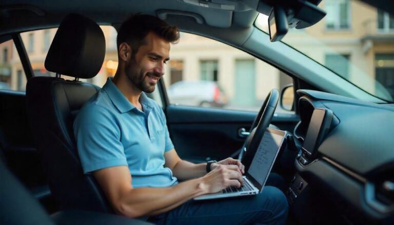 un chauffeur vtc qui travail avec Indy Comptabilité dans son véhicule