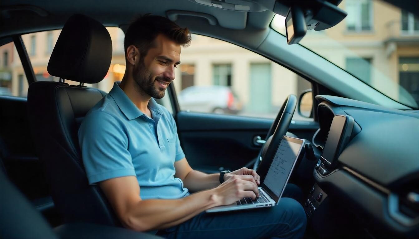 un chauffeur vtc qui travail avec Indy Comptabilité dans son véhicule