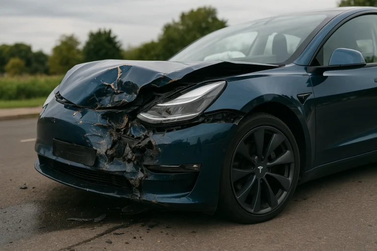la Tesla Tesla Model 3 d'un chauffeur VTC accidenter à l'avant