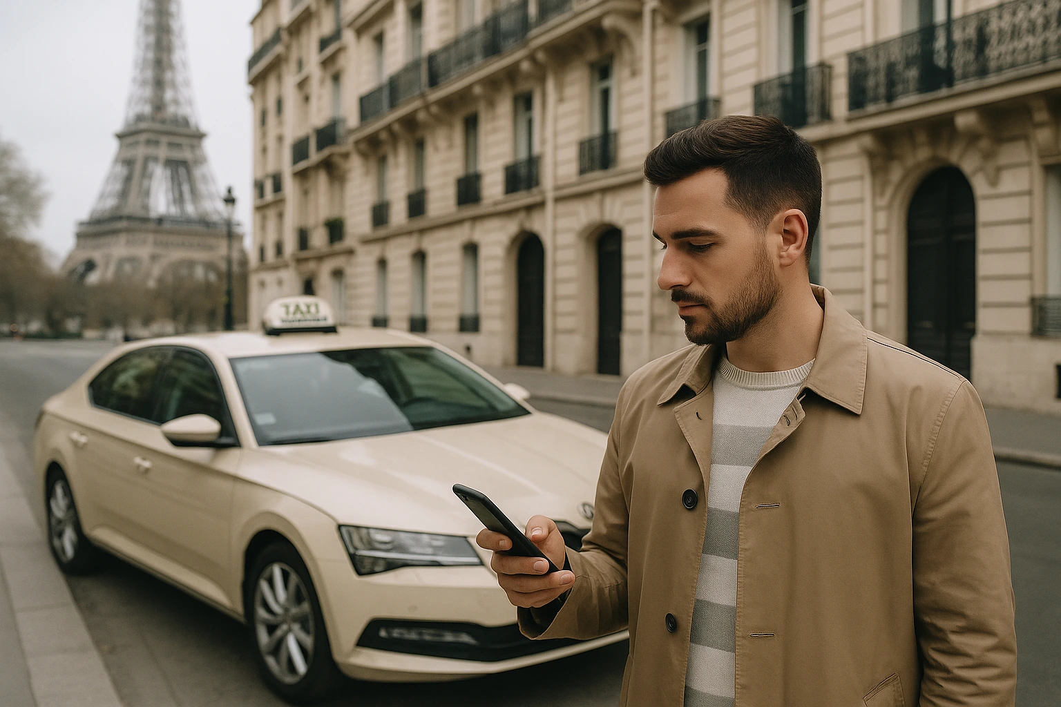 un client qui vient de commandé un taxi autour de lui