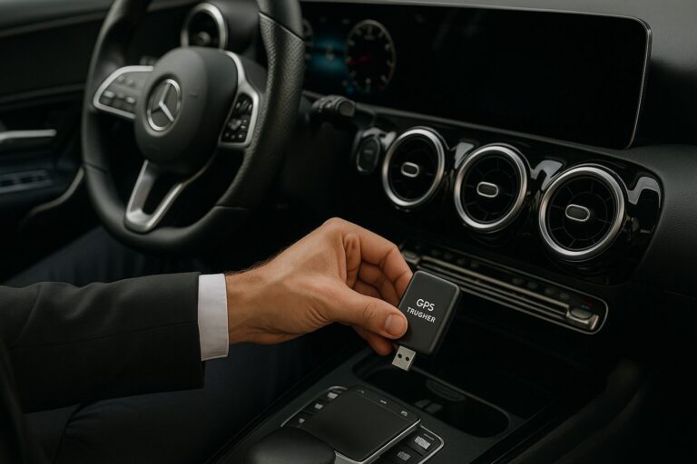 Un tacker GPS pour voiture installé dans une Mercedes Class-A