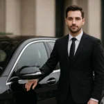 un chauffeur de maitre qui attend devant un hôtel