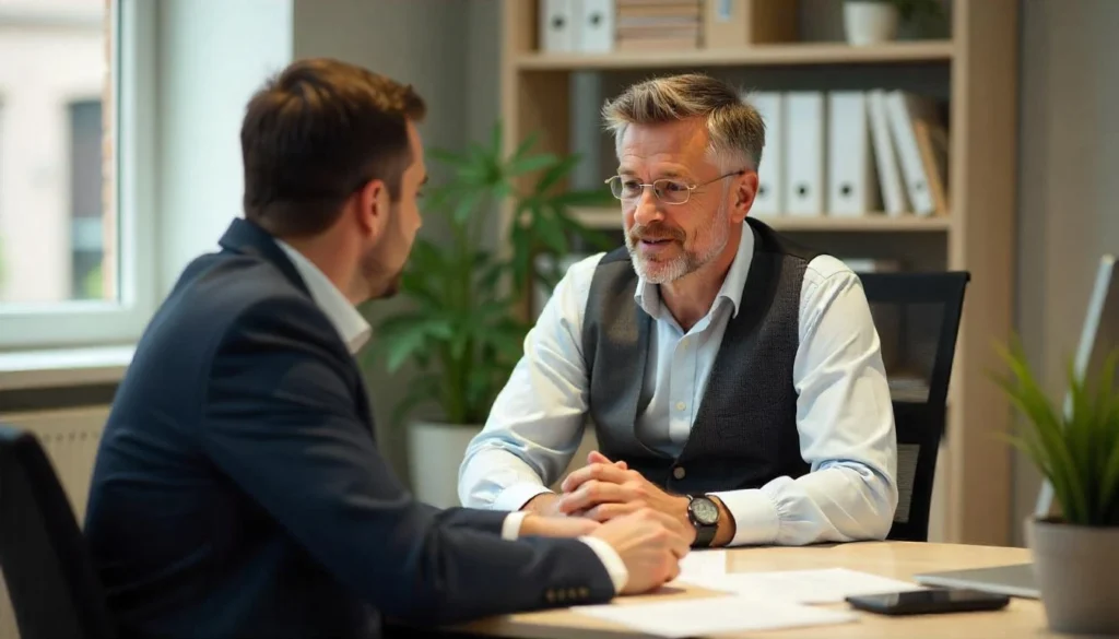 un jeune chauffeur vtc lors d'un rendez vous à la banque pour le financement de sont véhicules 