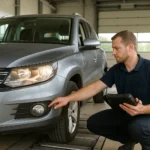 Volkswagen Touran qui passe le contrôle technique dans un centre Autosécurité