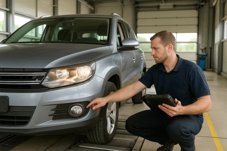 Volkswagen Touran qui passe le contrôle technique dans un centre Autosécurité