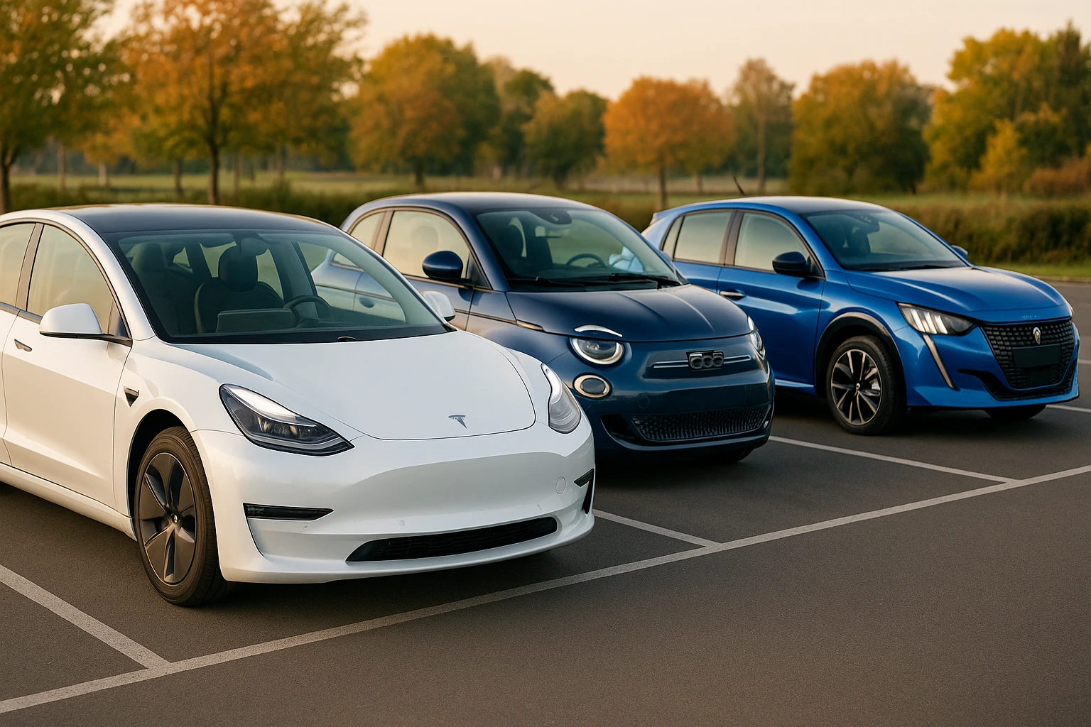 voiture electrique occasion, Tesla model 3, Fiat 500e, Peugeot e-208
