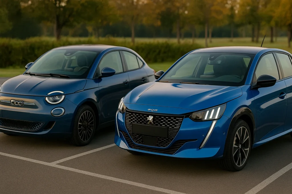 voiture occasion electrique, Fiat 500e et Peugeot e-208