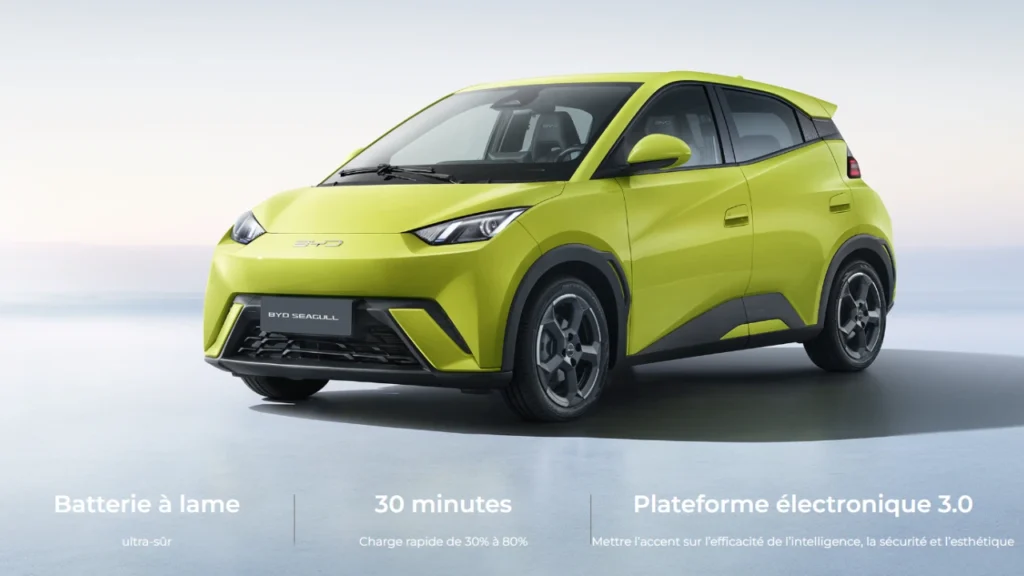 BYD Seagull : citadine électrique avec batterie LFP Blade, recharge 30→80% en 30 min sur plateforme e-Platform 3.0