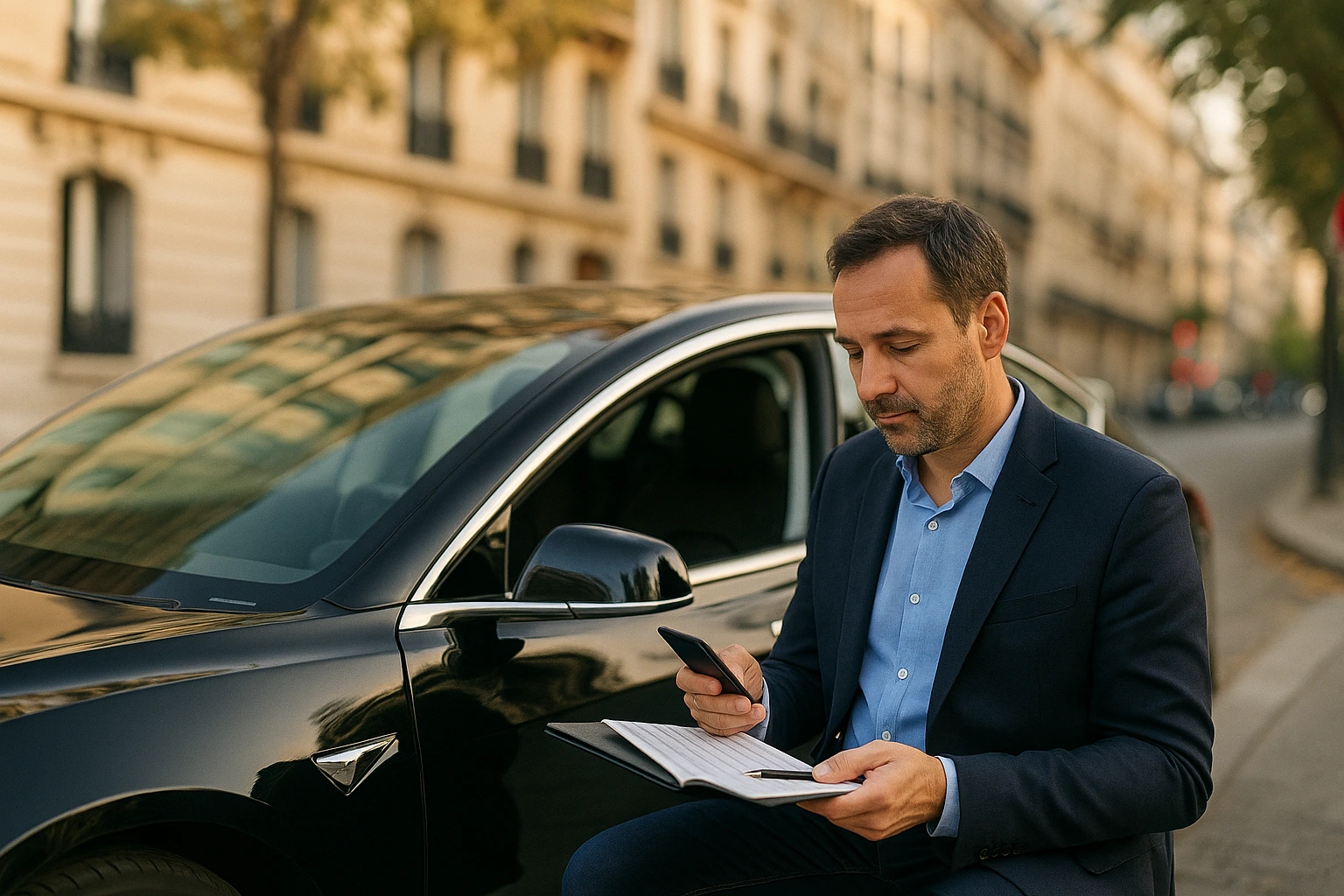 un chauffeur vtc qui fait ses frais kilométrique pour les impôts