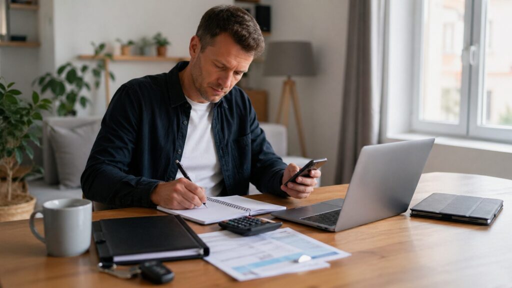 Indépendant gérant son activité et ses documents dans un espace de travail