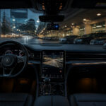 Interieur de voiture moderne avec dashcam et tablette