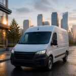 Van blanc urbain a laube avec dashcam