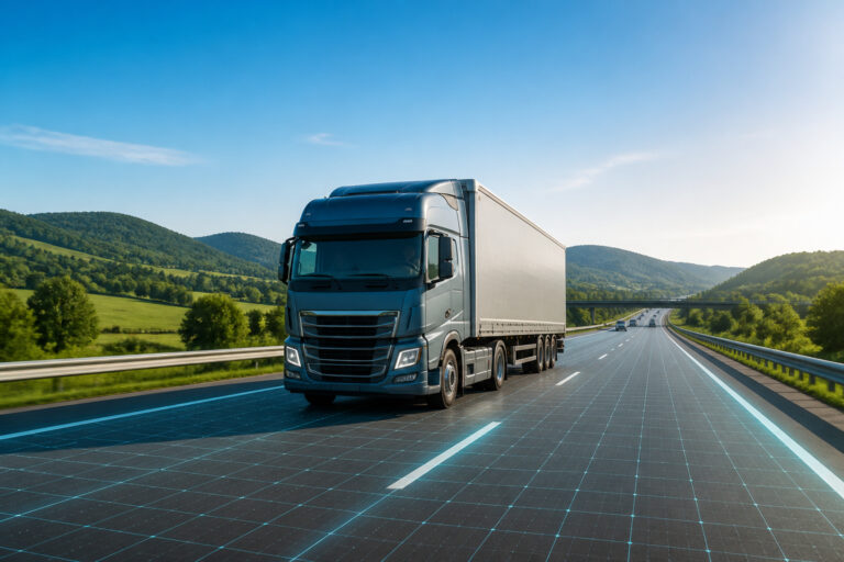 Camion moderne sur autoroute europeenne