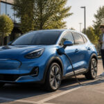 Suv bleu electrique en recharge