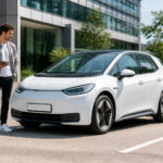 Voiture electrique moderne en charge